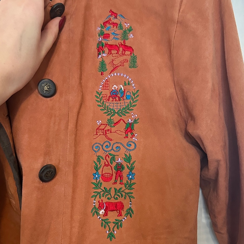 Embroidered Leather Brown Women's Jacket - Picture 2 of 8